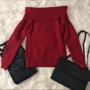 OLD NAVY Red Off Shoulder Sweater